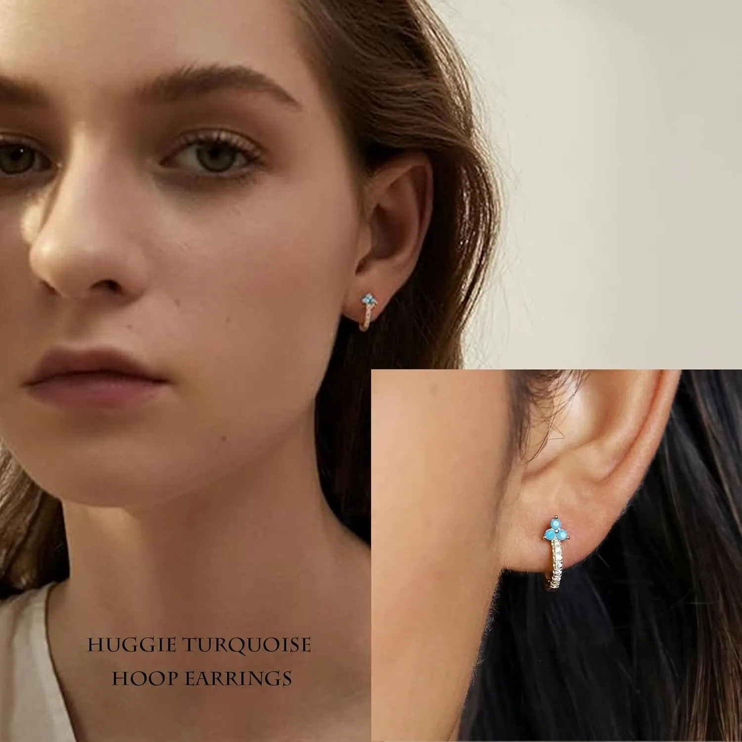 Turquoise Western Small Huggie Hoop Earrings For Women Set,925 Sterling Silver Zircon Hoop Earrings,Birthstone Cartilage Hoops Dainty,Blue Gemstone CZ Dangle Hoops,Fashion Jewelry Gifts.