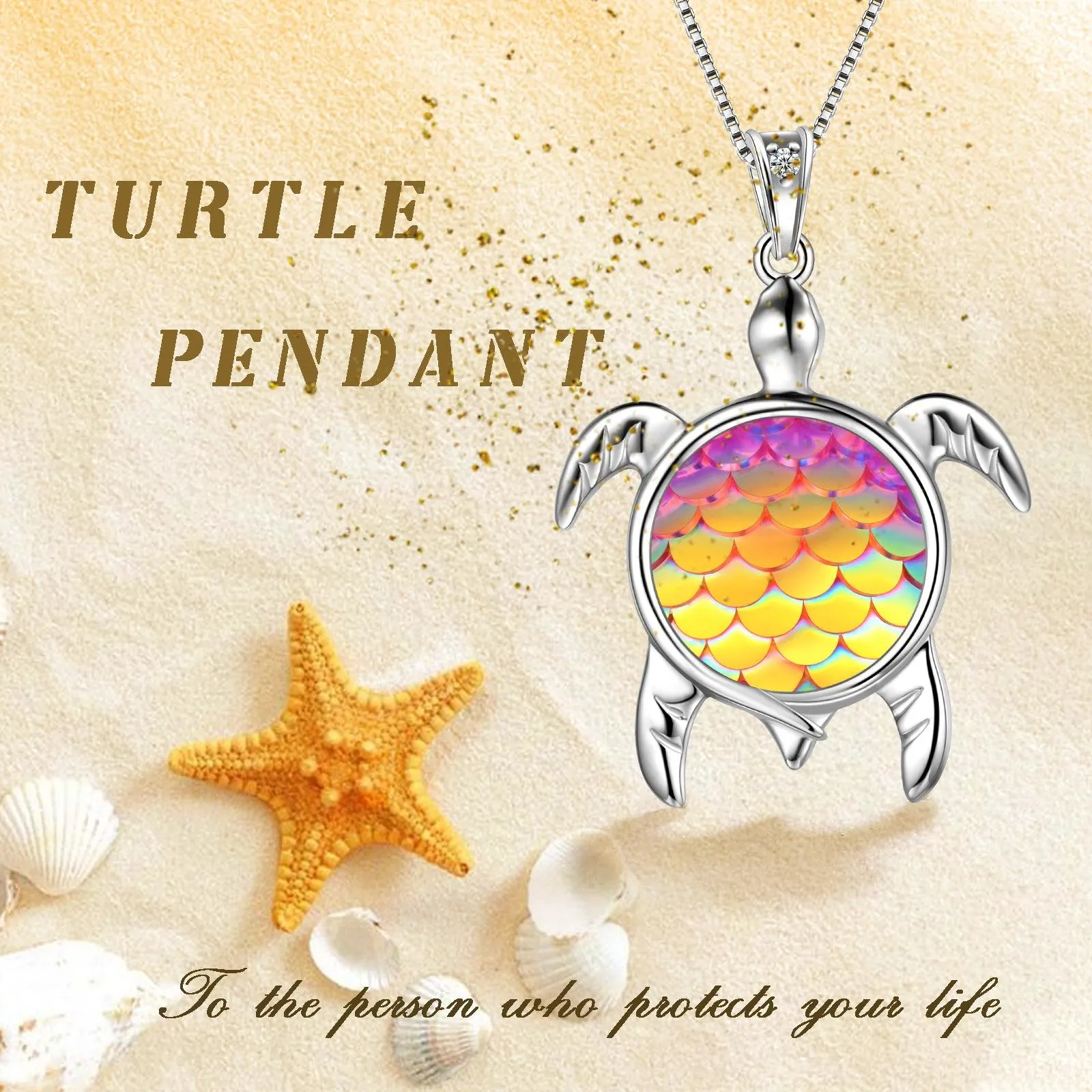 Turtle Pendant Charm Necklace Gradient Yellow Women Girls Jewelry Birthday Gift