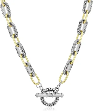 Two-Tone Cable Chain Necklace - Designer Inspired Twisted Rope Oval Link Statement Necklace, Gold Silver Plated Fashion Necklace for Women