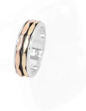 Two Tone Sterling Silver Spinner Ring Silver Ring with Copper and Brass Spinner Fidget Ring Band Ring Meditation Ring 2 Roped Spin Ring 