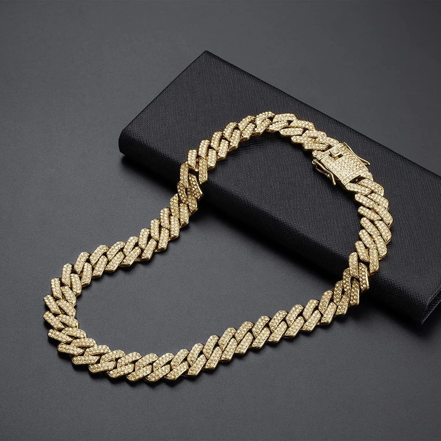 UILZ 2Pcs Cuban Link Bracelet Set for Men Iced Out Miami Cuban Necklace and Bracelet Hip Hop Full CZ Clasp Chain Gift for Him
