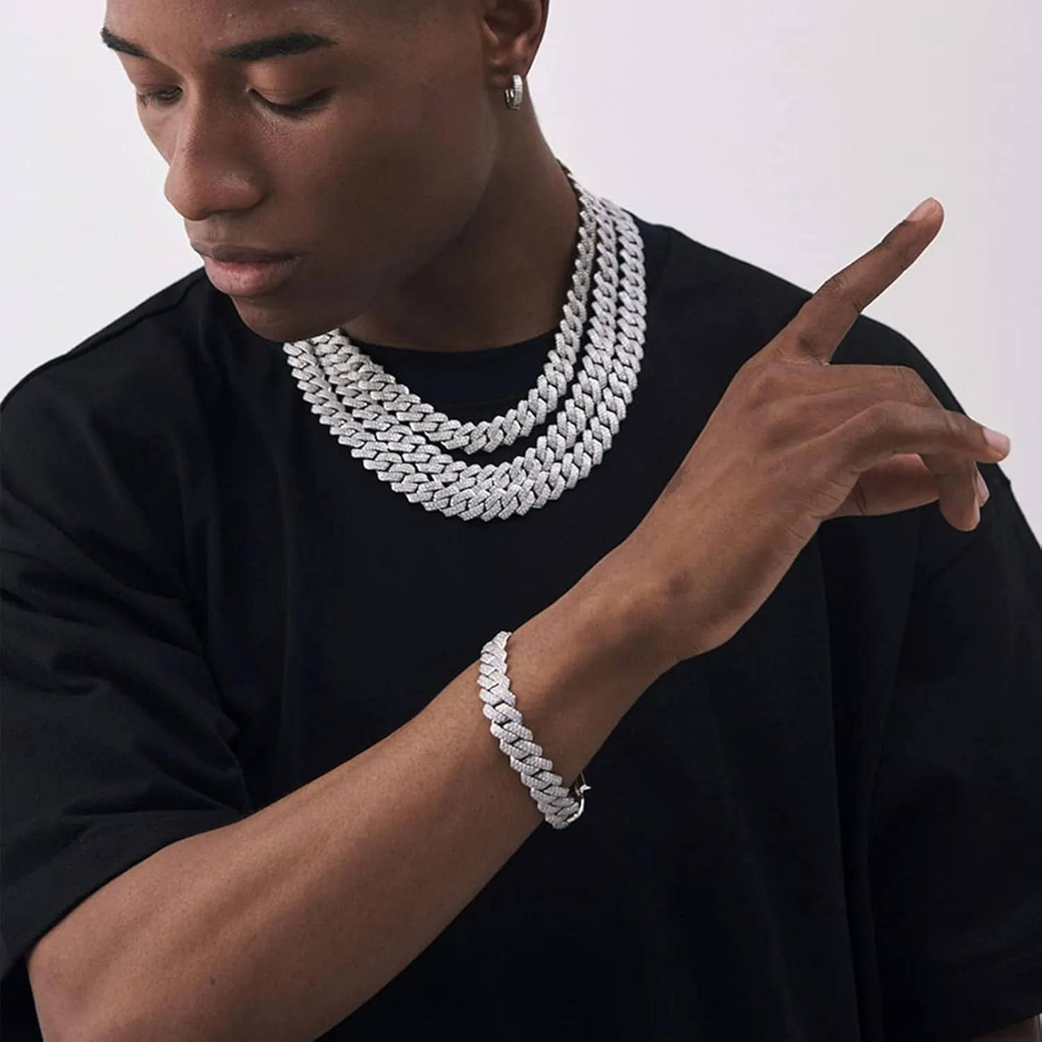 UILZ 2Pcs Cuban Link Bracelet Set for Men Iced Out Miami Cuban Necklace and Bracelet Hip Hop Full CZ Clasp Chain Gift for Him