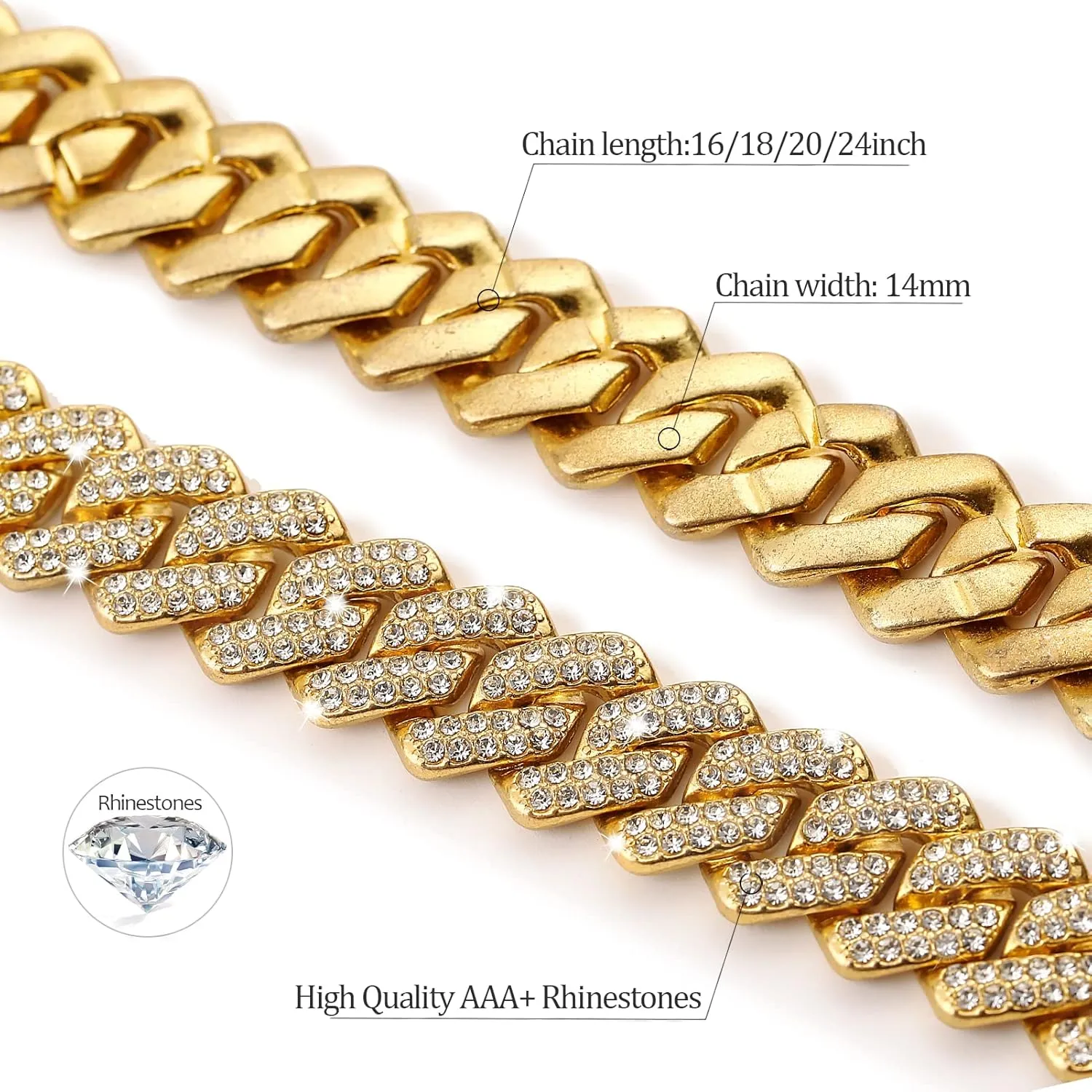 UILZ 2Pcs Cuban Link Bracelet Set for Men Iced Out Miami Cuban Necklace and Bracelet Hip Hop Full CZ Clasp Chain Gift for Him