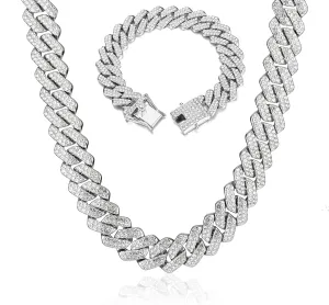 UILZ 2Pcs Cuban Link Bracelet Set for Men Iced Out Miami Cuban Necklace and Bracelet Hip Hop Full CZ Clasp Chain Gift for Him