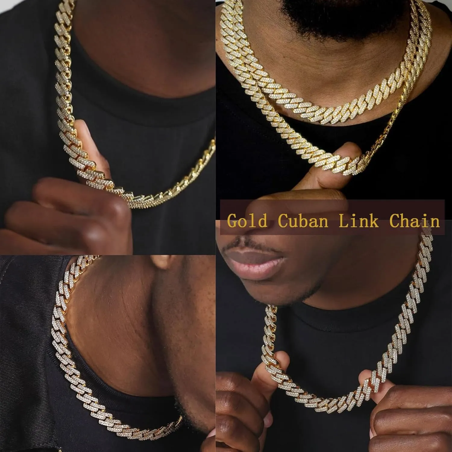 UILZ Mens Cuban Link Chain 18k Gold Silver Miami Cuban Necklace Cuban Chain 18/20/24inch Bling Diamond Iced Out Hip Hop Jewelry for Women