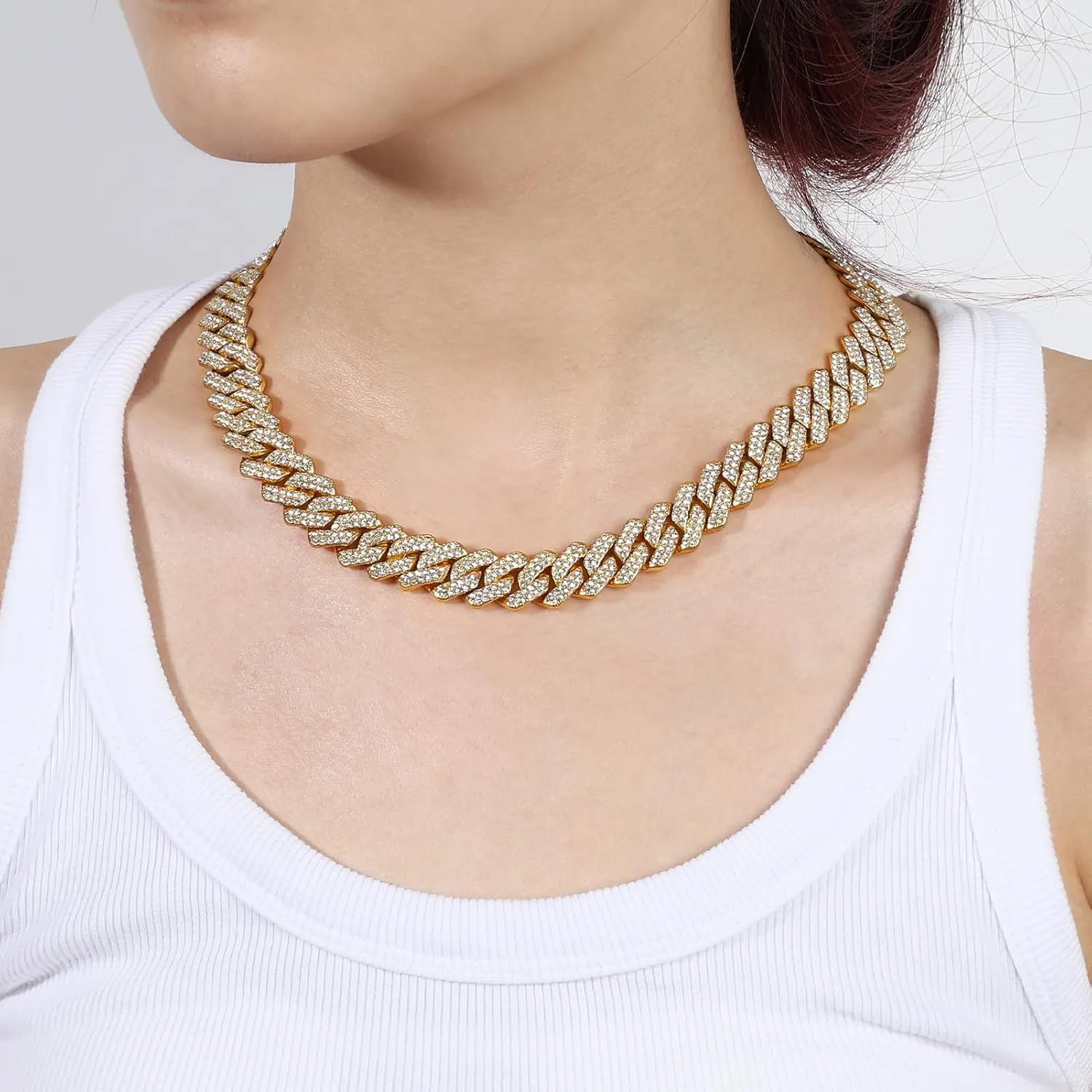 UILZ Mens Cuban Link Chain 18k Gold Silver Miami Cuban Necklace Cuban Chain 18/20/24inch Bling Diamond Iced Out Hip Hop Jewelry for Women