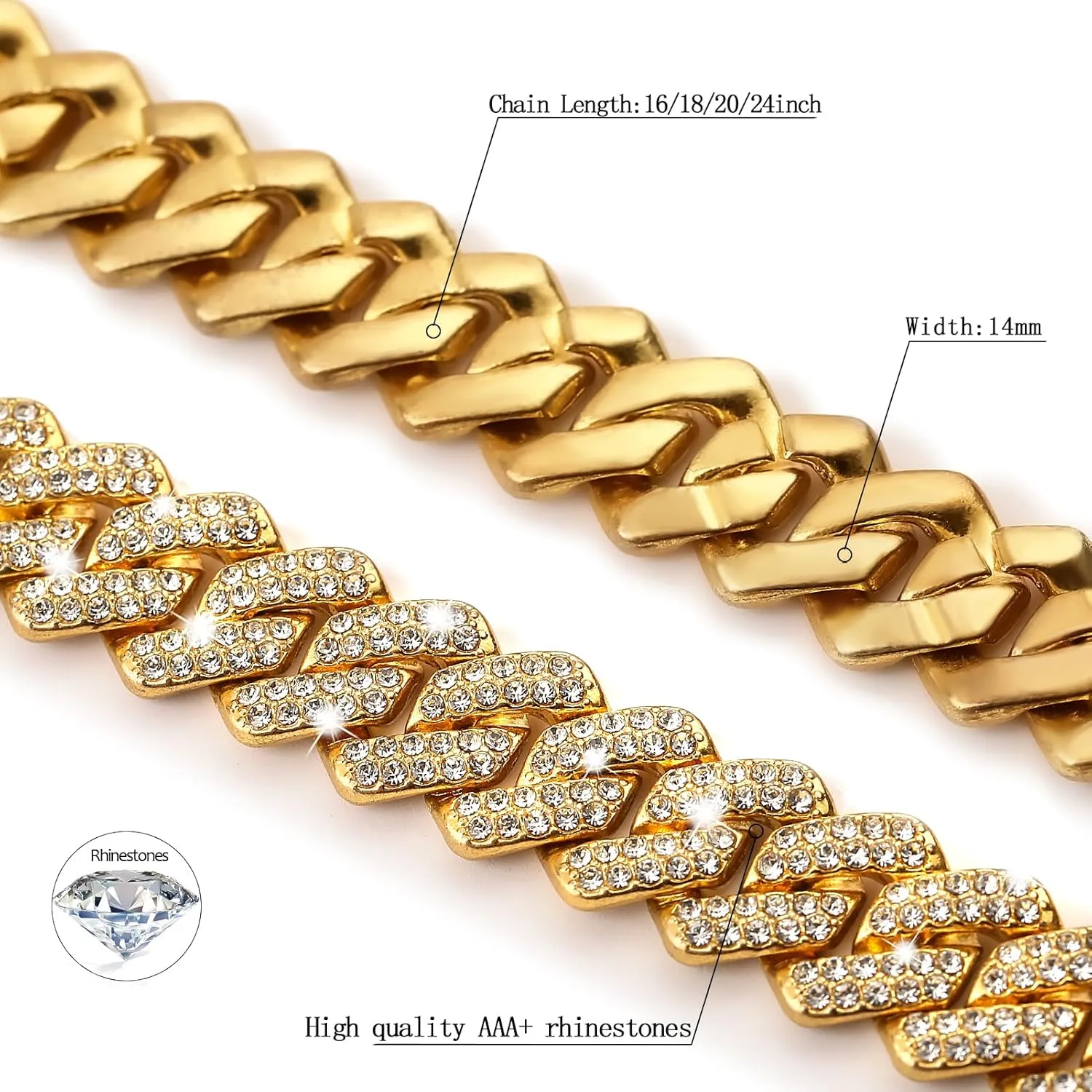 UILZ Mens Cuban Link Chain 18k Gold Silver Miami Cuban Necklace Cuban Chain 18/20/24inch Bling Diamond Iced Out Hip Hop Jewelry for Women