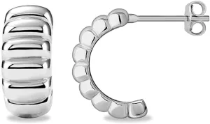 UneDouce 14K Gold Plated Chunky Lightweight Hoop Huggie Earrings for Women | Chic Boho Ribbed Croissant Textured Statement Jewelry Earring I Trendy Earings Stacks Set