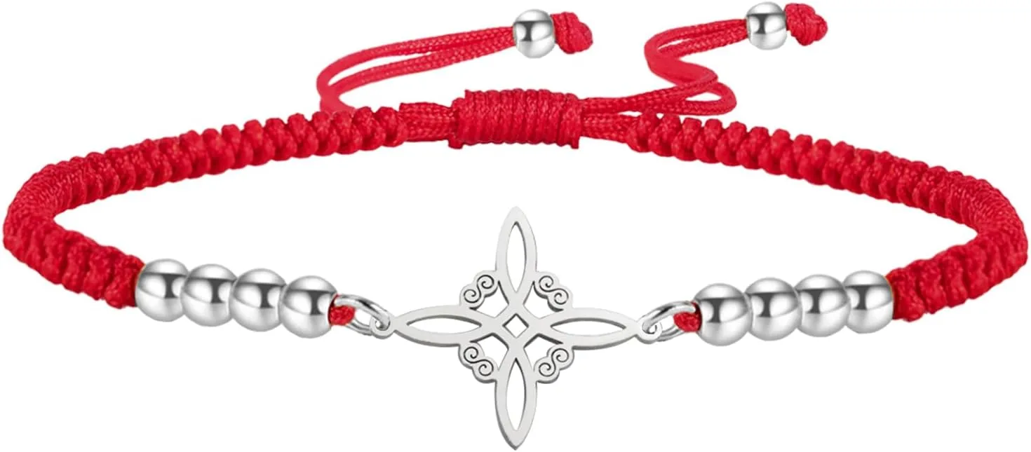 UNIFT Witches Knot Bracelet For Women Men Stainless Steel Magic Witchcraft Witch's Knot With a Bead Colorful Weave Adjustable Wiccan Jewelry