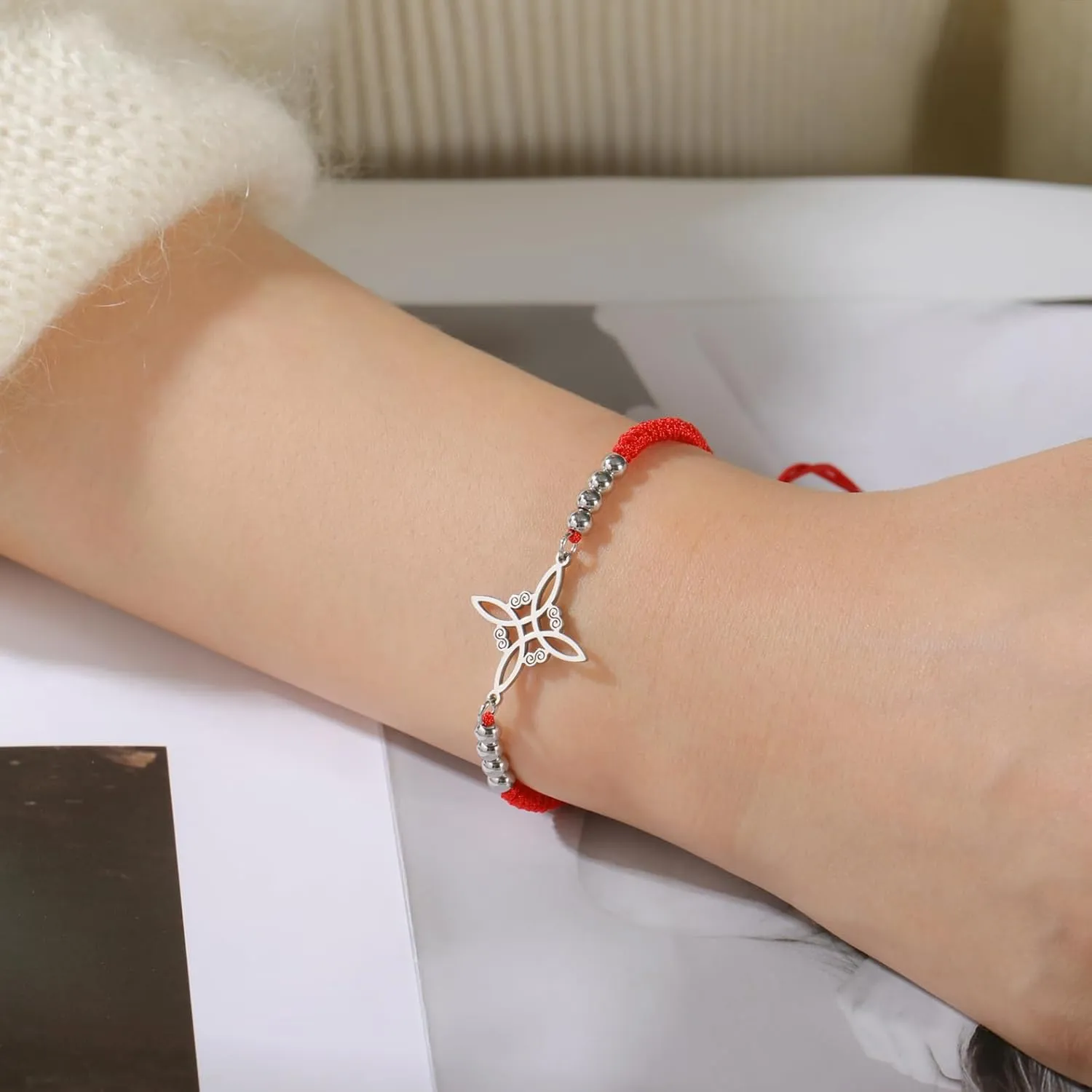 UNIFT Witches Knot Bracelet For Women Men Stainless Steel Magic Witchcraft Witch's Knot With a Bead Colorful Weave Adjustable Wiccan Jewelry