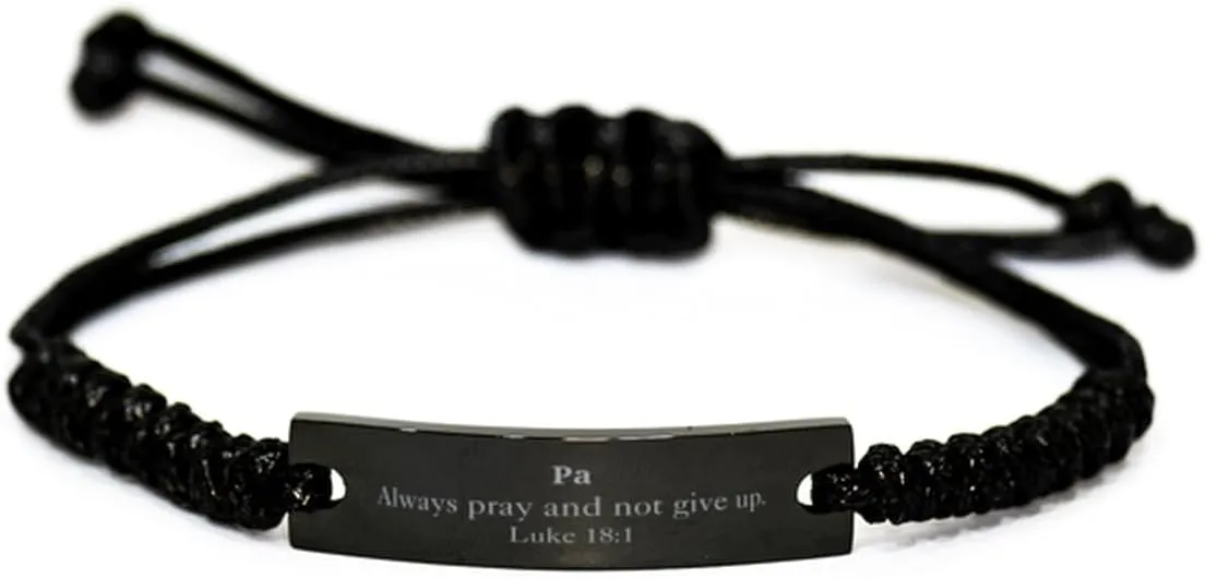 Unique Black Rope Bracelet - Inspirational Luke 18:1 Prayer Gifts for Him, Her - Christian Faith Jewelry for Birthday, Holidays, Graduation - Strength and Hope for Men, Women with Pa Always Pray q