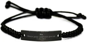 Unique Black Rope Bracelet - Inspirational Luke 18:1 Prayer Gifts for Him, Her - Christian Faith Jewelry for Birthday, Holidays, Graduation - Strength and Hope for Men, Women with Pa Always Pray q