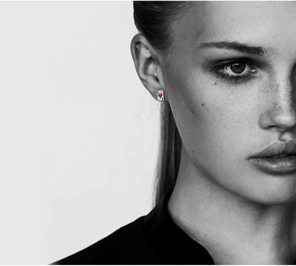 Unique Poker Stud Earrings for Women Girls Men Sterling Silver Hypoallergenic Tiny Small Cartilage Tragus Lucky Post Party Jewelry Gifts Friends Lovers Couples Croupiers