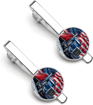 United States Flag Truck 1 Pair Tie Clips Necktie Bar Pinch Clip for Wedding Business