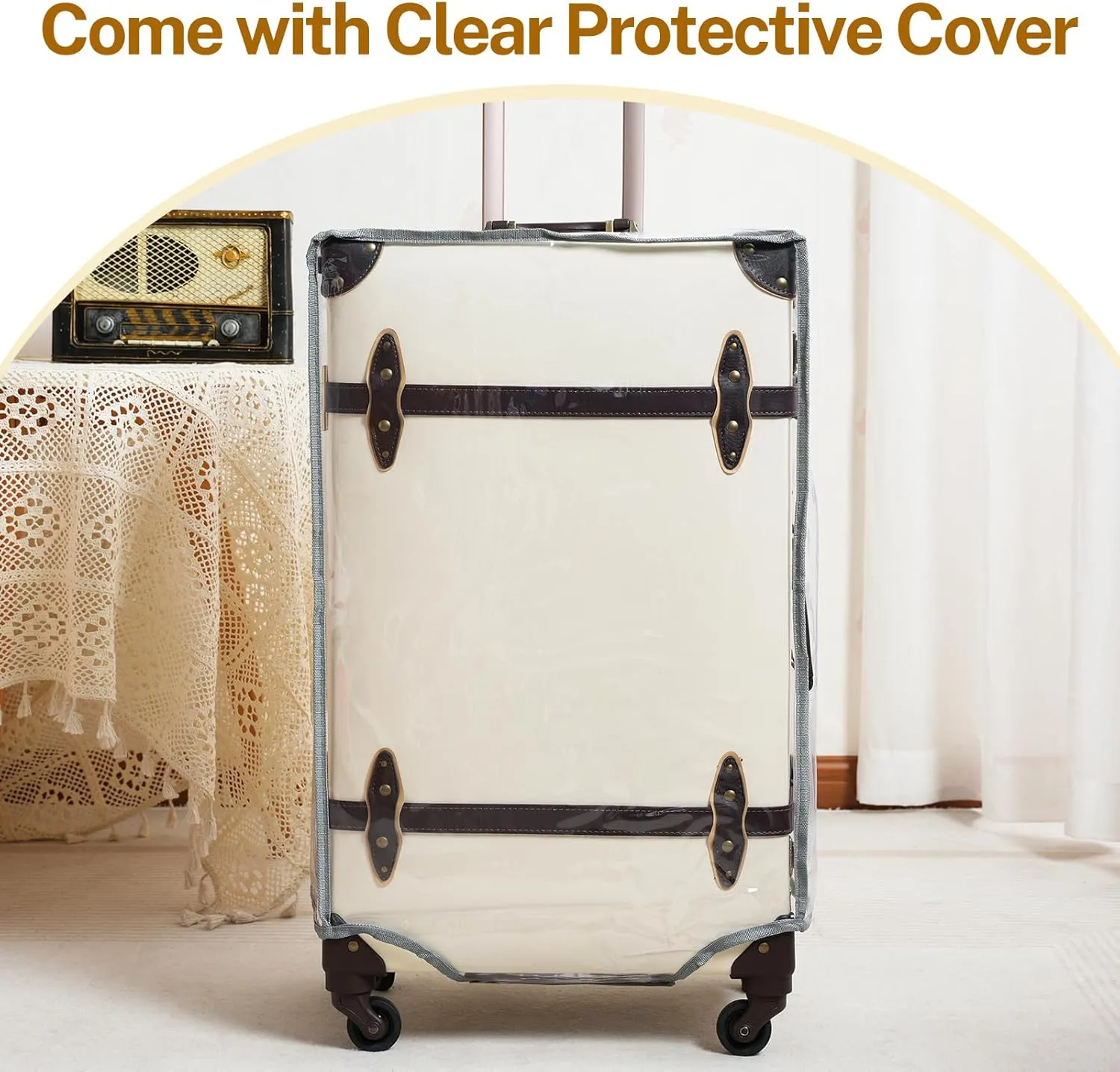 urecity Vintage Suitcase Set for Women, Vintage Luggage Sets for Women 2 Piece, Cute Designer Trunk Luggage, Retro Suit Case, Luggage Zipperless TSA Approved, Holy White, 26" 12"