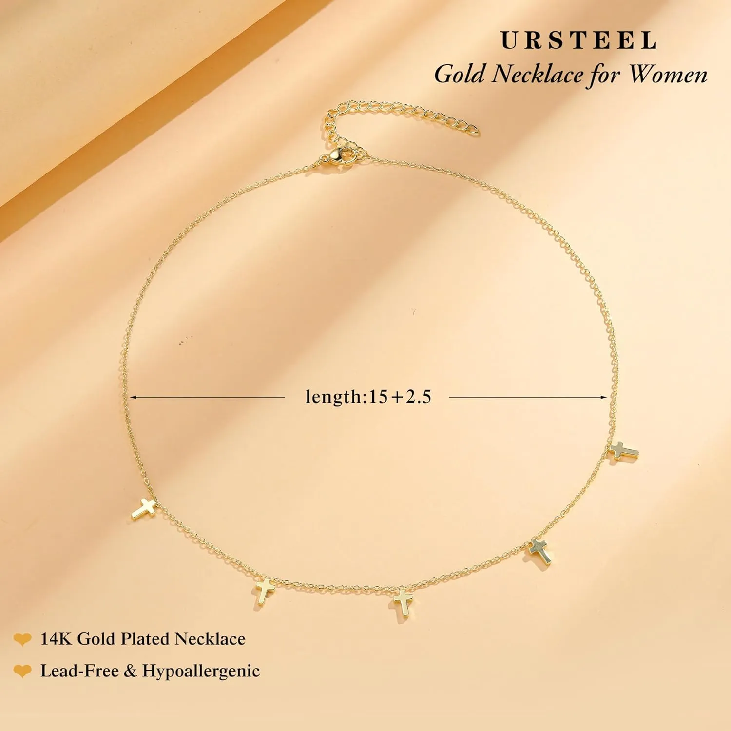 Ursteel Gold Necklace for Women Gifts - Dainty 14K Gold Plated Cross Necklace Cute Clover Butterfly Cubic Zirconia Necklace Pearl Flower Evil Eye Station Necklace Wedding Prom Brides Jewelry Gifts