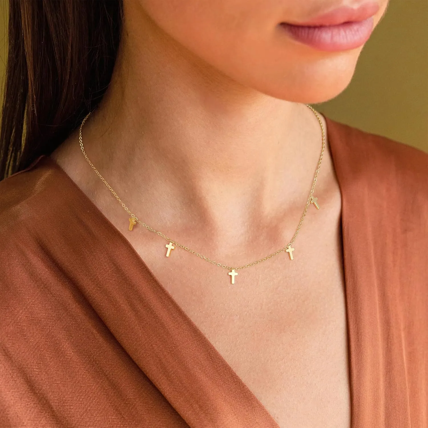 Ursteel Gold Necklace for Women Gifts - Dainty 14K Gold Plated Cross Necklace Cute Clover Butterfly Cubic Zirconia Necklace Pearl Flower Evil Eye Station Necklace Wedding Prom Brides Jewelry Gifts