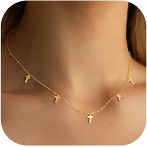 Ursteel Gold Necklace for Women Gifts - Dainty 14K Gold Plated Cross Necklace Cute Clover Butterfly Cubic Zirconia Necklace Pearl Flower Evil Eye Station Necklace Wedding Prom Brides Jewelry Gifts