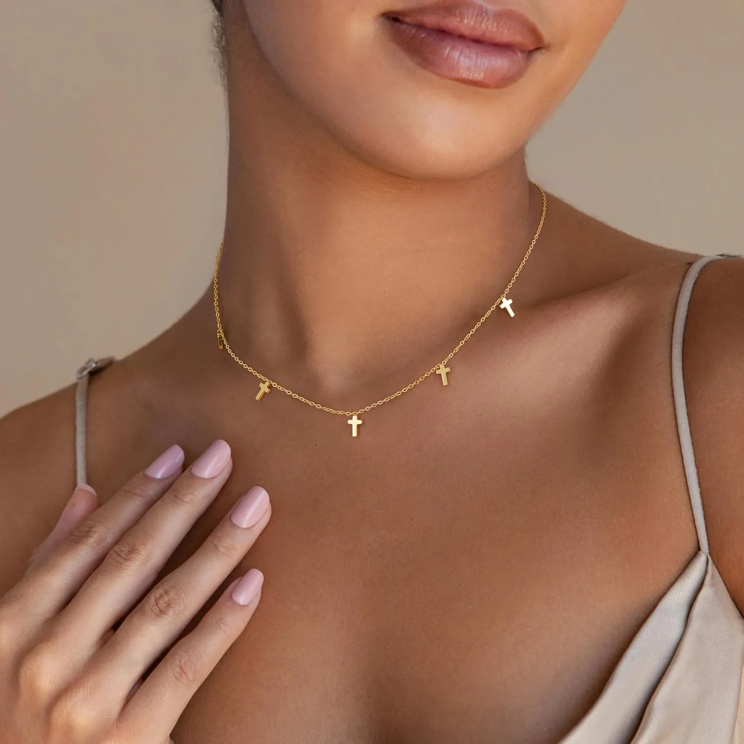 Ursteel Gold Necklace for Women Gifts - Dainty 14K Gold Plated Cross Necklace Cute Clover Butterfly Cubic Zirconia Necklace Pearl Flower Evil Eye Station Necklace Wedding Prom Brides Jewelry Gifts