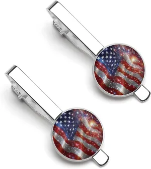 USA Flag Celebration Fireworks Men's Tie Clip Tie Bar Round Tie Clasp Classic Tie Tack Pins Jewelry Accessories