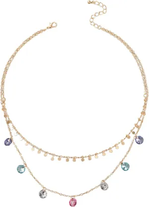Valentines Day Gifts Gold Layered Chain Choker Necklace for Women Cute Dainty Colored Crystal Necklace Jewelry for Her Friend Wife Mom Anniversary Birthday Gifts Cyber  Pallets Liquidation