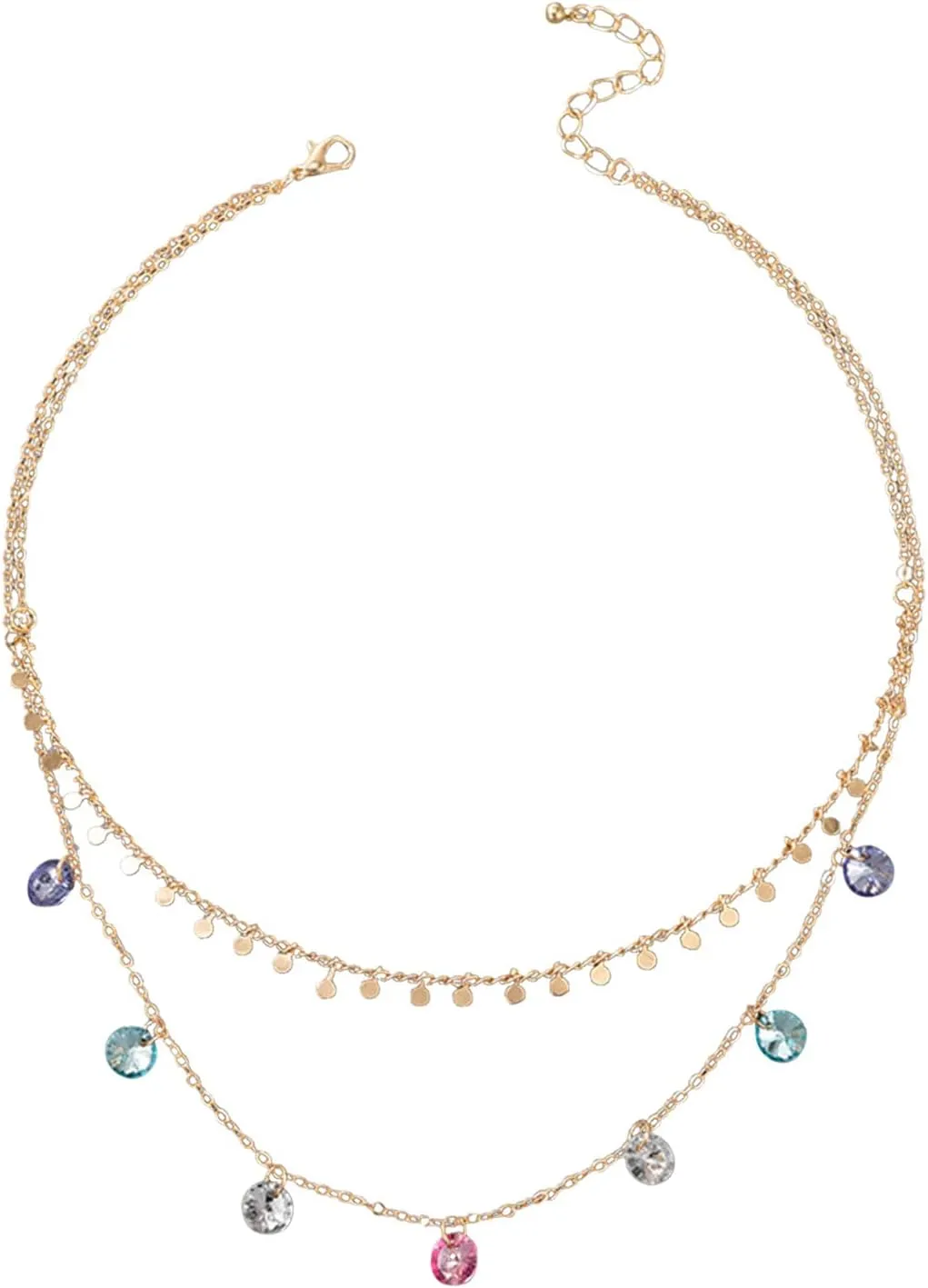 Valentines Day Gifts Gold Layered Chain Choker Necklace for Women Cute Dainty Colored Crystal Necklace Jewelry for Her Friend Wife Mom Anniversary Birthday Gifts Cyber  Pallets Liquidation