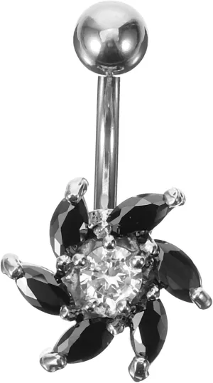 VALICLUD Zircon Flower Belly Ring Button Navel Ring Stainless Steel Belly Jewelry Rhinestone Bling Belly Decoration Navel Piercing Jewelry