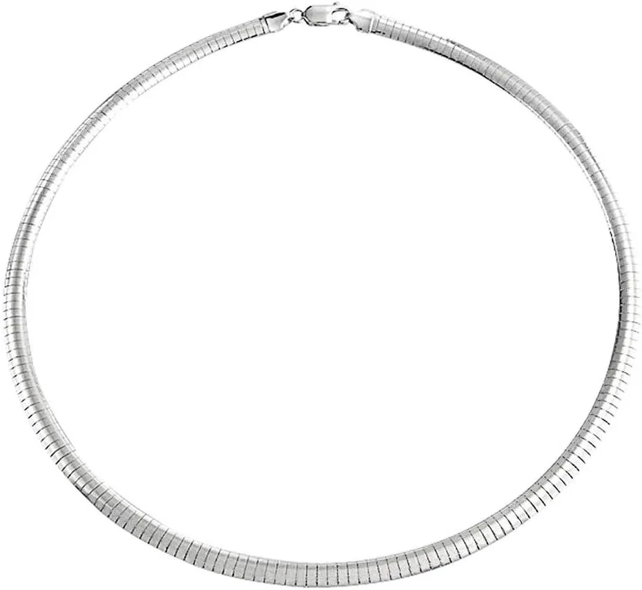 Verona Jewelers 925 Sterling Silver necklace Flexible Italian Flat Omega Necklace for women-2MM 3MM 4MM 6MM 8MM Cubetto Italy Wire Necklace Chain 16 18 20