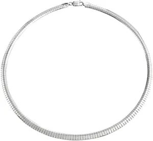 Verona Jewelers 925 Sterling Silver necklace Flexible Italian Flat Omega Necklace for women-2MM 3MM 4MM 6MM 8MM Cubetto Italy Wire Necklace Chain 16 18 20