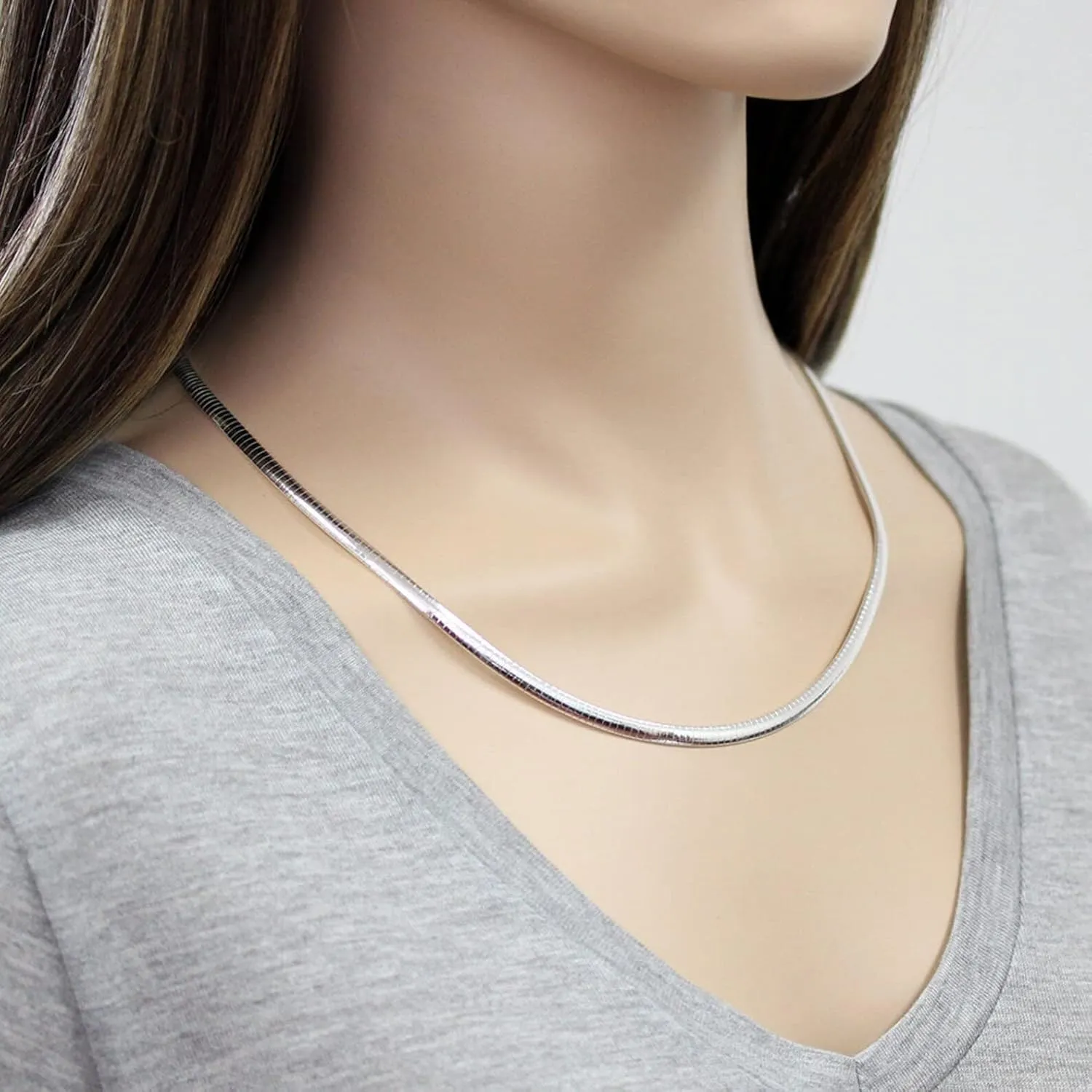 Verona Jewelers 925 Sterling Silver necklace Flexible Italian Flat Omega Necklace for women-2MM 3MM 4MM 6MM 8MM Cubetto Italy Wire Necklace Chain 16 18 20