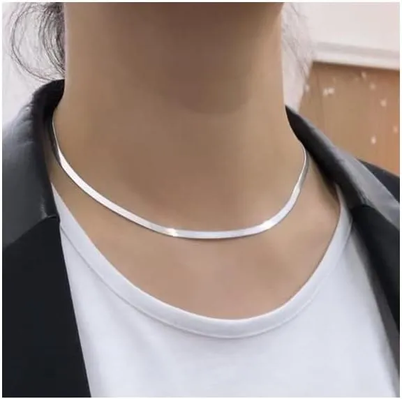 Verona Jewelers Sterling Silver 3.3MM Flexible Flat Herringbone Chain Necklace Men Women 16, 18, 20, 22, 24 Inch 925 Made in Italy