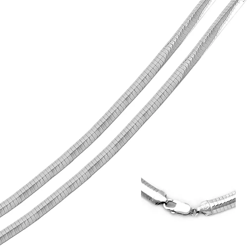 Verona Jewelers Sterling Silver Flexible Italian Flat Omega Chain Necklace for Women- 2MM 3MM Cubetto Italy Wire Chain 16 18 20