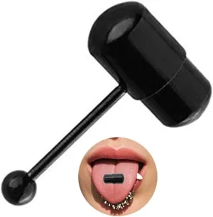 Vibrating Tongue Ring For Men Women Black Colorful Stainless Steel Punk Gothic Sexy Straight Barbell Ring Body Piercing 16mm 14G Long Bar Jewelry Halloween Christmas Gift For Bf Gf