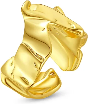 VIKI LYNN Irregular Adjustable Opening Finger Ring Ear cuff Earrings Metal Copper 18K Gold Plated