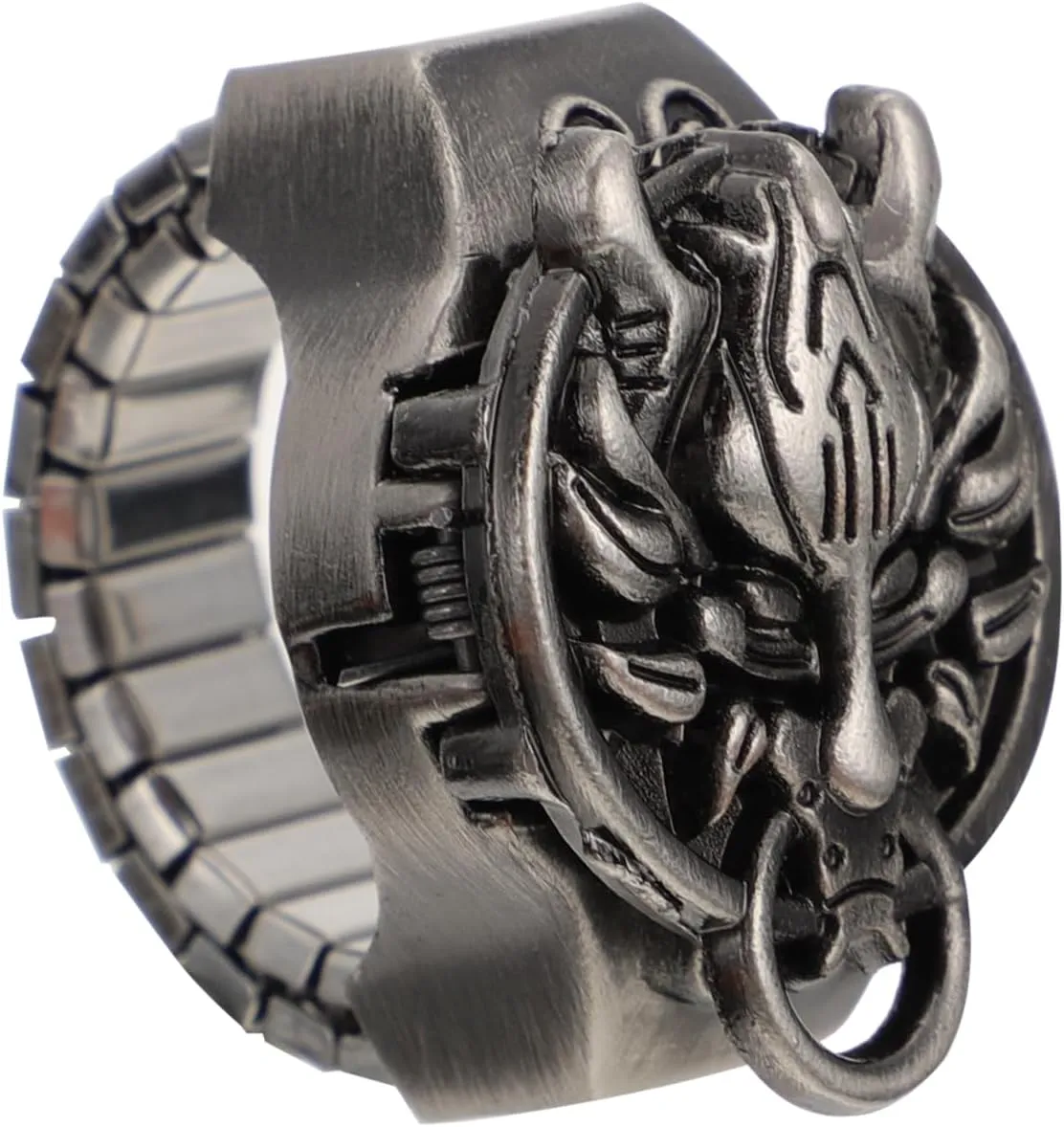 Vintage Dragon Head Ring Watch - Open-lid Finger Watch, Retro Clamshell Design