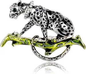 Vintage Enamel Spotted Leopard Brooch Rheinstone Cheetah Brooch Pin Gold Silver Climbing Leopard Accessory Wedding Birthday Party Christmas Jewelry for Women Men