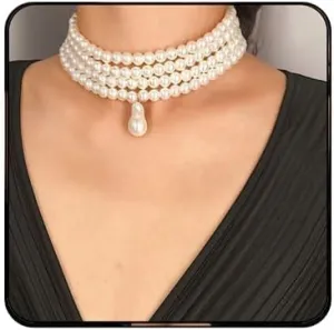 Vintage Pearl Choker Necklace for Women Elegant Multi-layered Pearl Pendant Necklace Irregular Wedding Bridal Necklace Retro Wedding Party Ball Costume Jewelry