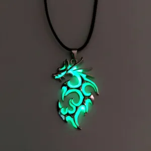 Vintage Punk Luminous Glowing In The Dark Moonstone Dragon Pendant Necklace Charm Men's Boys Beach Party Jewelry Gift