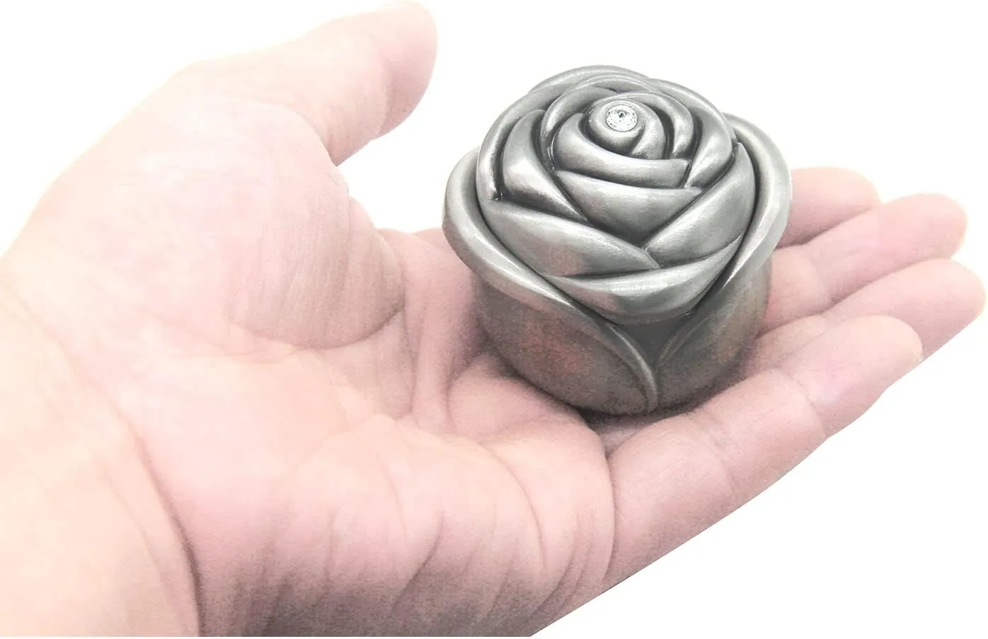 Vintage Rose Flower Style Antique Women Trinket Jewelry Gift Box Necklace Earrings Ring Storage Case, Sliver, Small