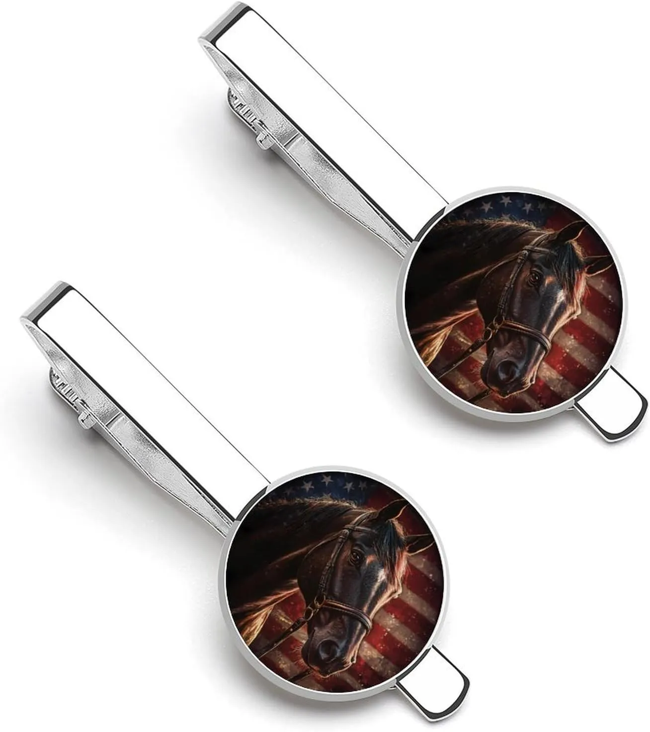 Vintage United States Flag Horses 1 Pair Tie Clips Necktie Bar Pinch Clip for Wedding Business