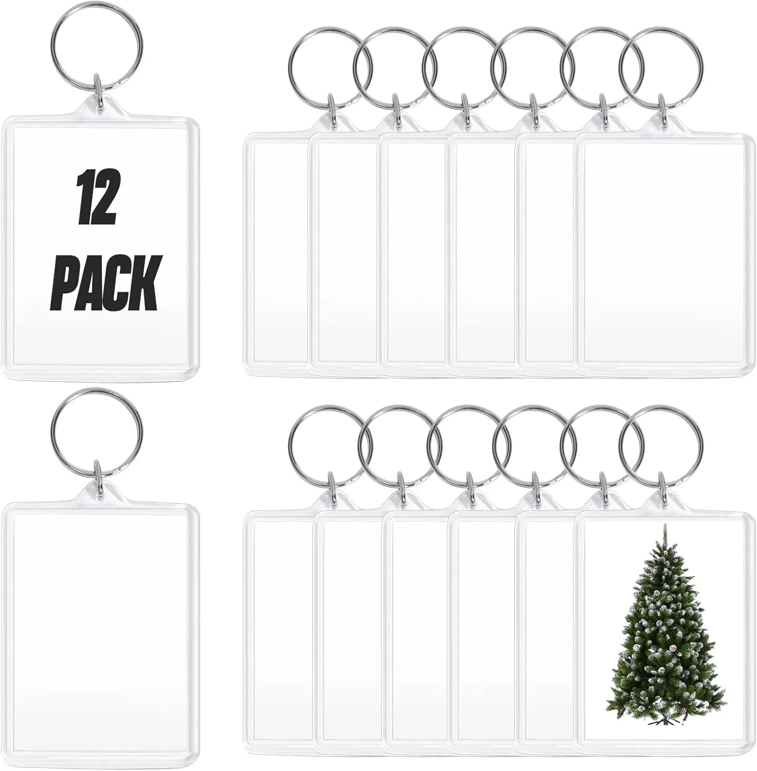 Visen 12 Pcs Acrylic Keychain Blank,Clear Rectangle Keyring Holder,Picture Keychains,Transparent Acrylic Ornaments,Custom Personalised Photo Insert Keychain,Key Rings for DIY Projects and Craf