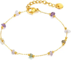VJOSA Fashion 18K Gold Plated Colorful Natural Stone Bracelet Stainless Steel Link Chain Bracelet