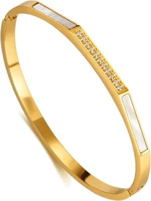 VJOSA Fashion Simple Stainless Steel Cubic Zirconia Cuff Bracelet