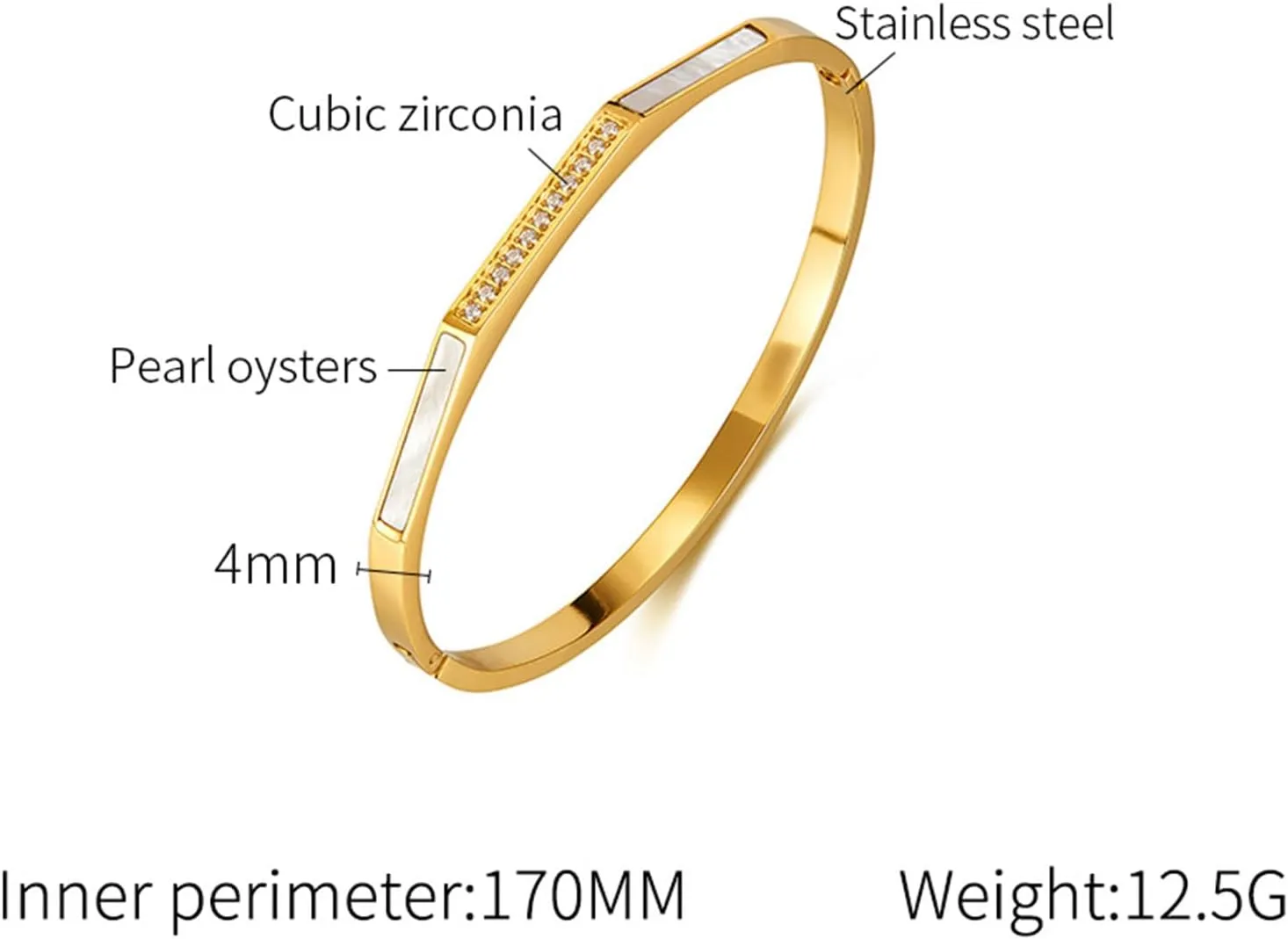 VJOSA Fashion Simple Stainless Steel Cubic Zirconia Cuff Bracelet
