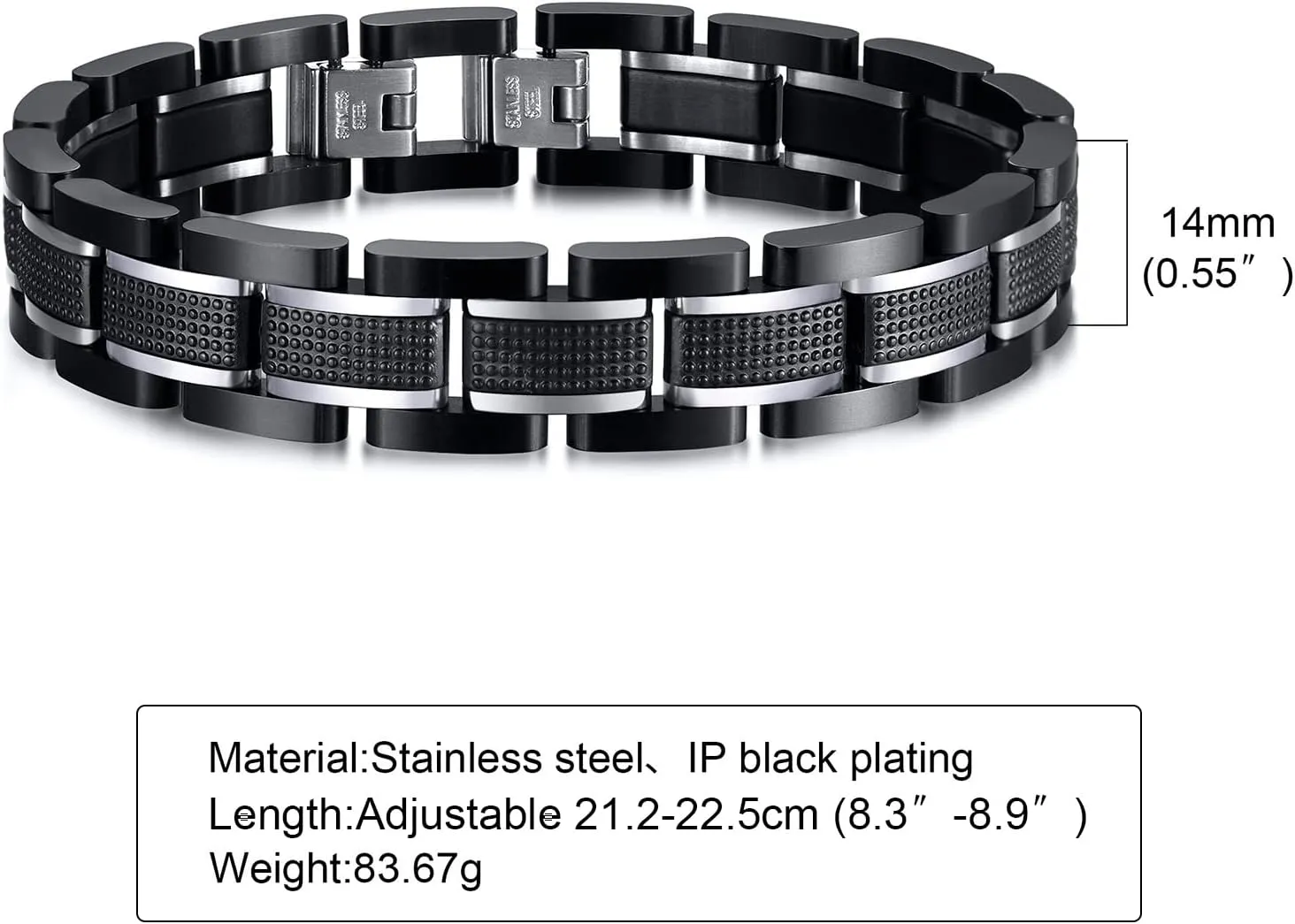 VNOX Custom Personalized Elegant Stainless Steel Two-Tone Blue&Black Link Bracelet for Men Husband Dad Son Gift,8.2"/8.6"