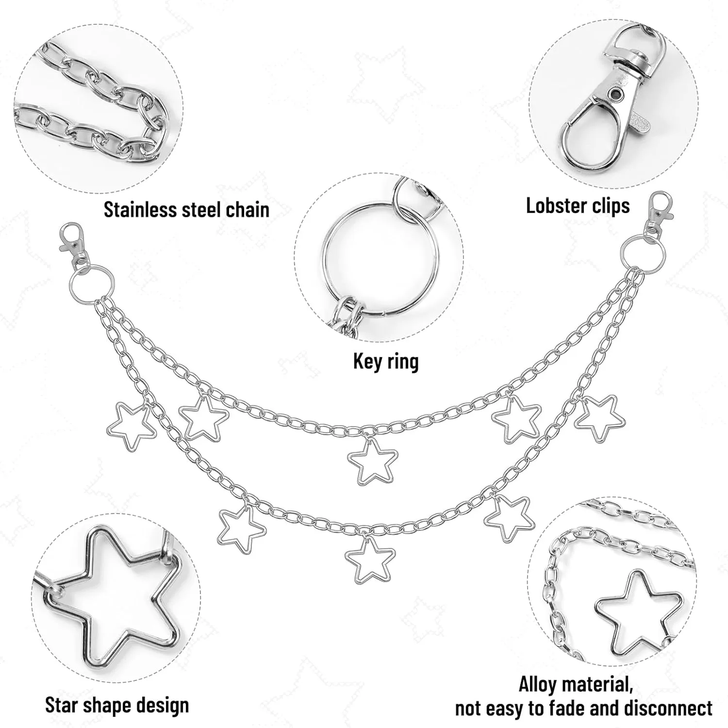 Waist Chain Belt Jeans Pants Chain, Punk Pocket Chain HipHop Wallet Chain for Women Body Belly Chain Goth Accessories Y2K