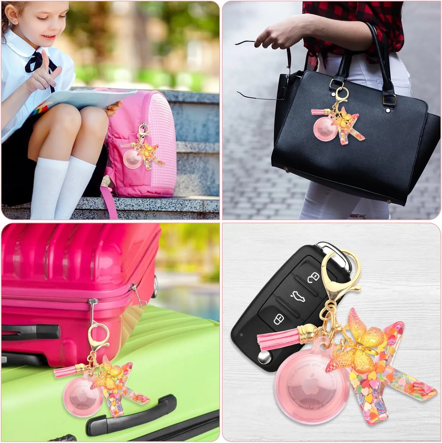 Waterproof Airtag Holder Pink Initial Letter Charm, Airtag Keychain With For Girls And Women