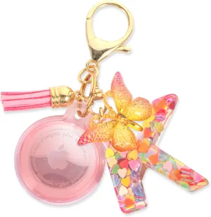 Waterproof Airtag Holder Pink Initial Letter Charm, Airtag Keychain With For Girls And Women