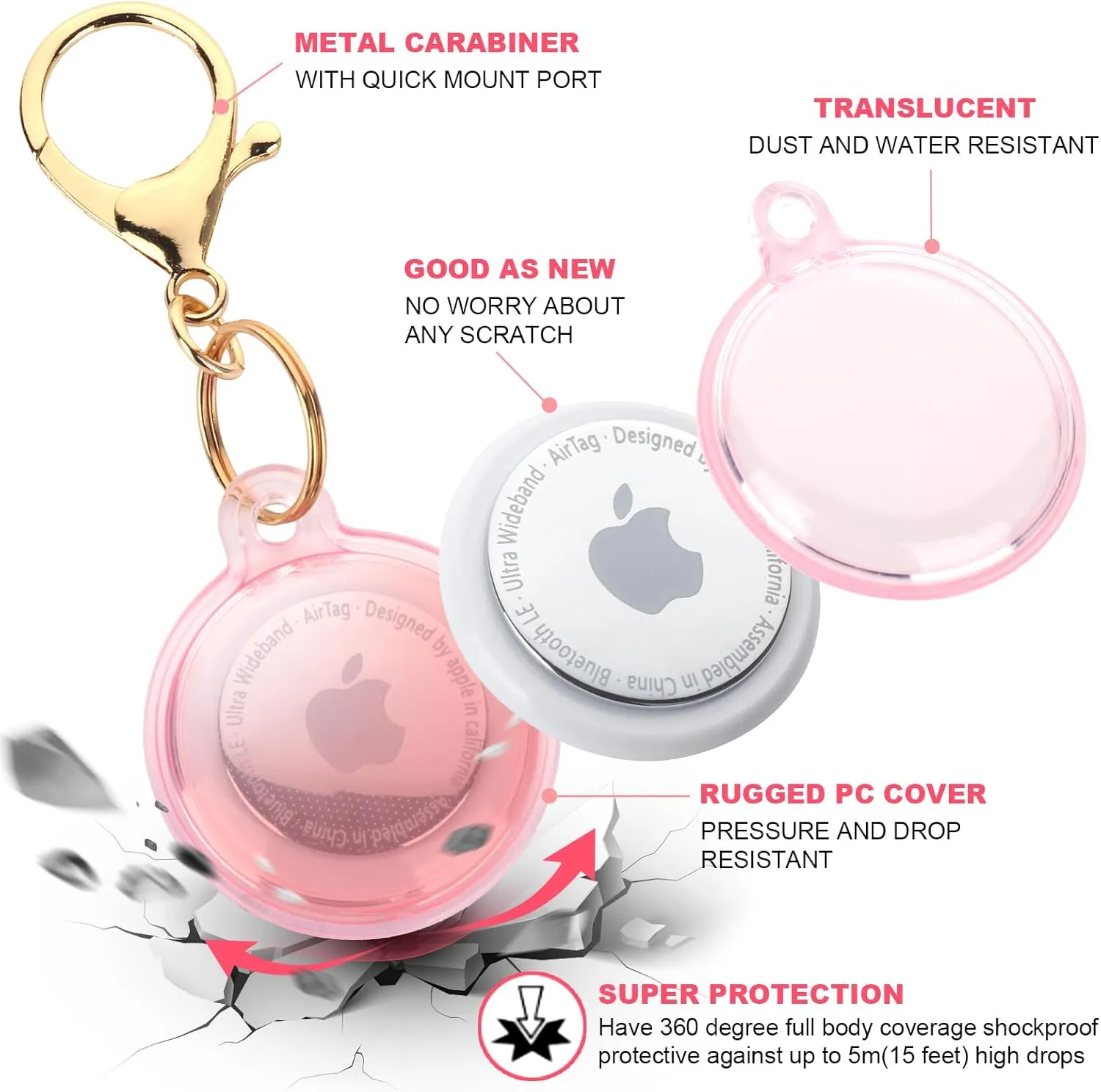 Waterproof Airtag Holder Pink Initial Letter Charm, Airtag Keychain With For Girls And Women