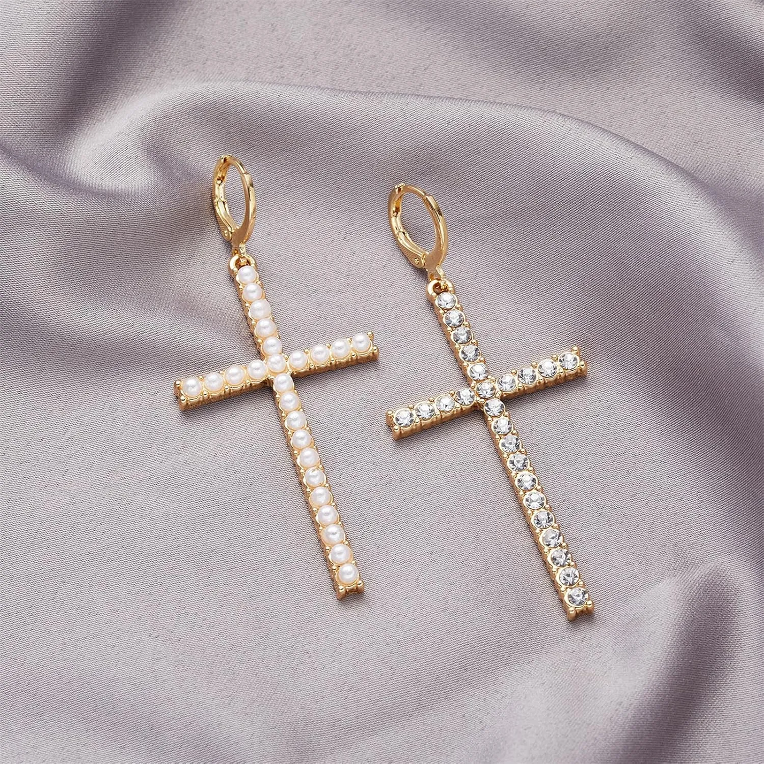 WCRAZYE 14K Gold Plated Drop Cross Drop Dangle Earrings for Women Trendy Gold Cross Earrings Cute Dainty Cubic Zirconia Small Cross Earrings Fashion Jewelry Gift